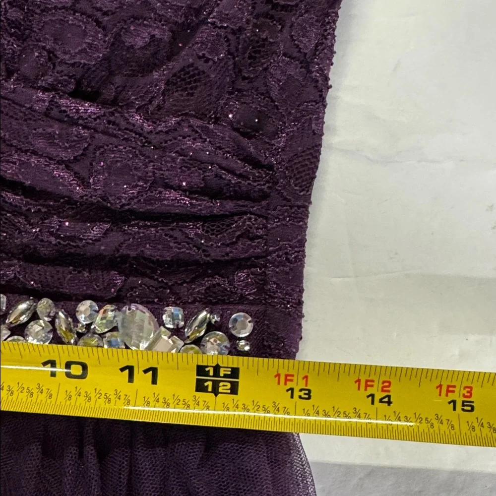 Deb Plum Purple Mini Dress lace tulle rhinestones open back 5 formal HOCO party